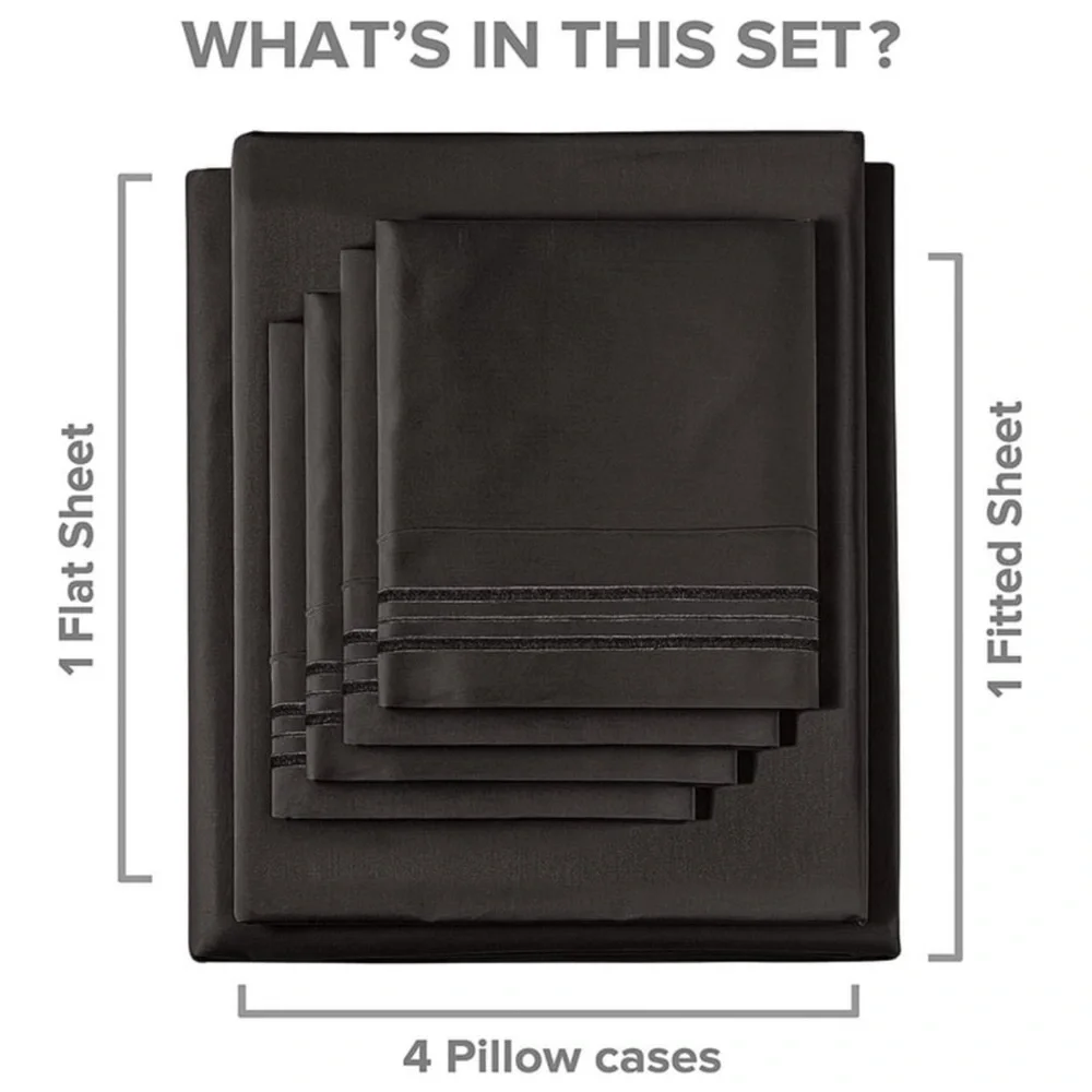 CGK Unlimited Linens Hotel Luxury Black Sheet Set 6 Piece Queen Microfiber